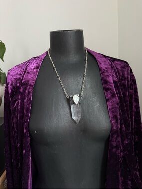 Clear quartz Crystal Point Pendant Necklace - Women Jewelry abalone shell boho